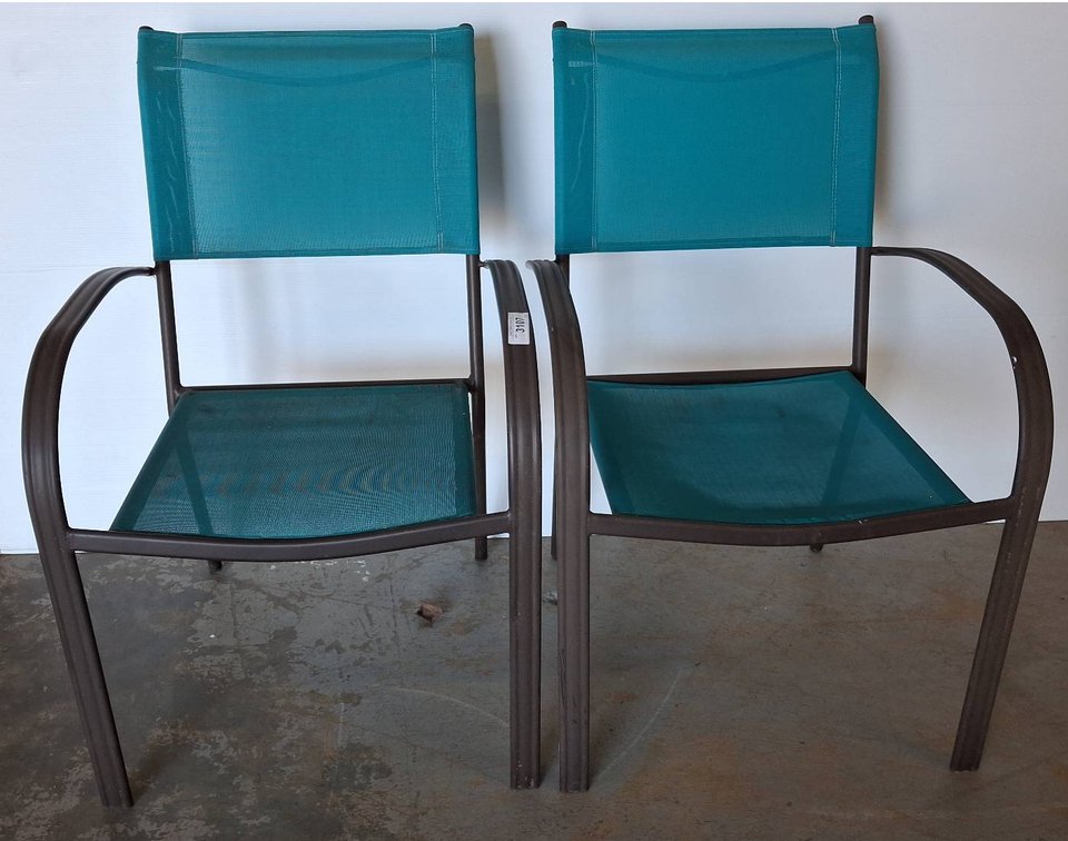 Blue Mesh Patio Chairs with Metal Frame