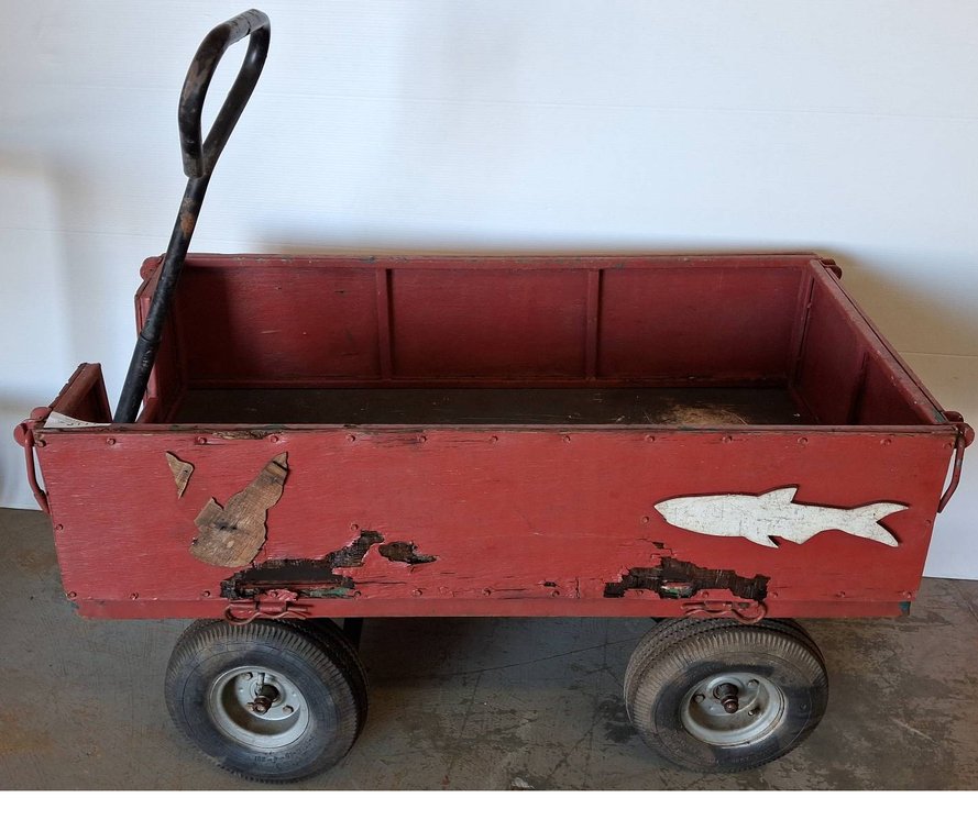 Red Wooden Pull Wagon with Handle, 20x38x22