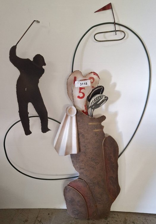 Metal Golf Wall Art With Clubs and Golfer 29x42