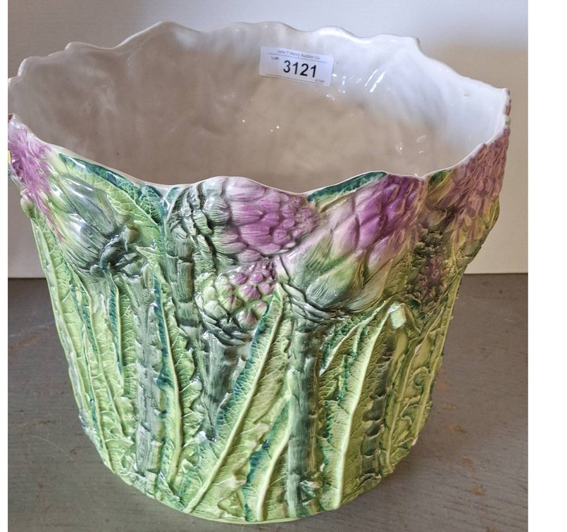 Majolica-Style Ceramic Planter 13x12 Floral Motif