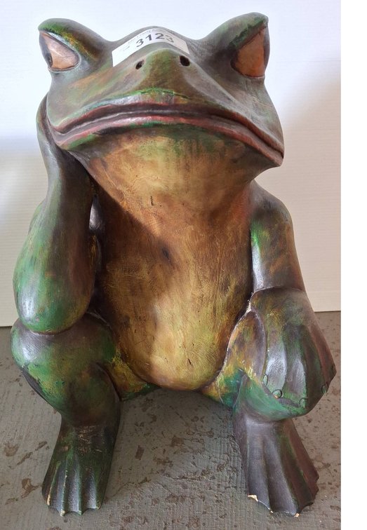 Wooden Frog Figure, 19 Inch Tall Sculpture