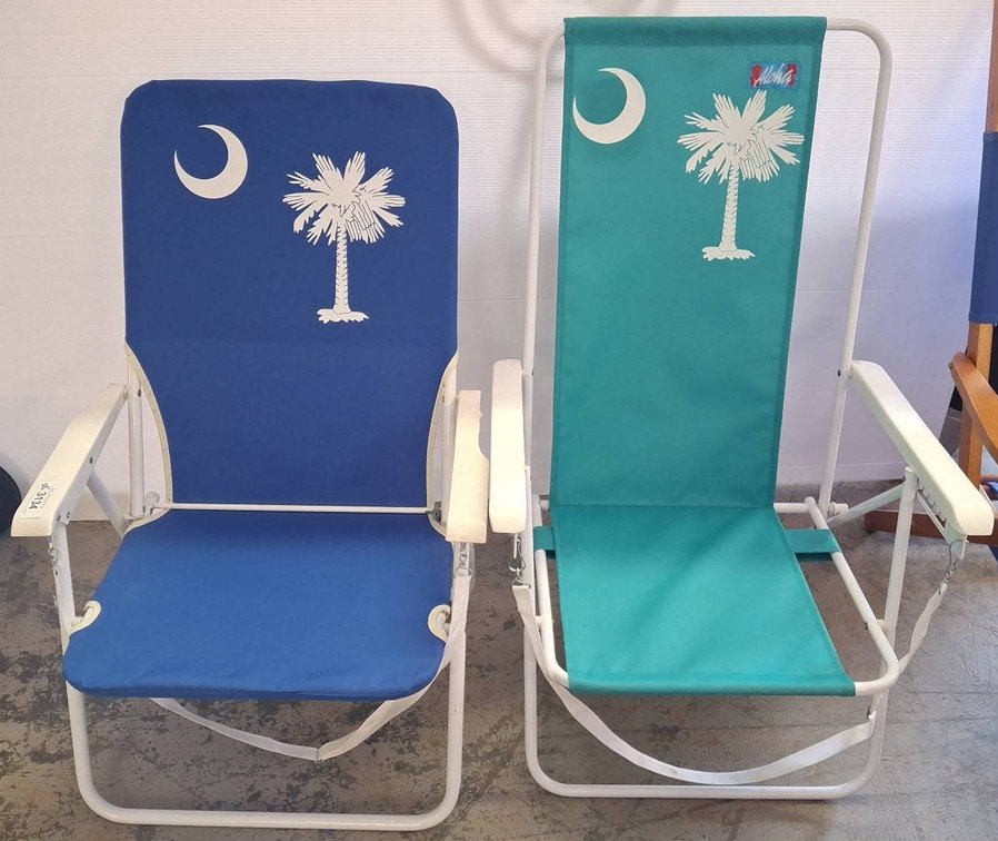 Pair Palmetto Moon Canvas Beach Chairs