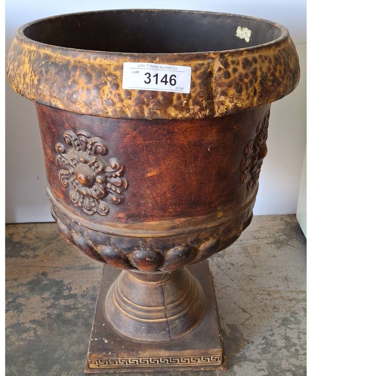 Metal Pedestal Planter 16x22 with Ornate Detail