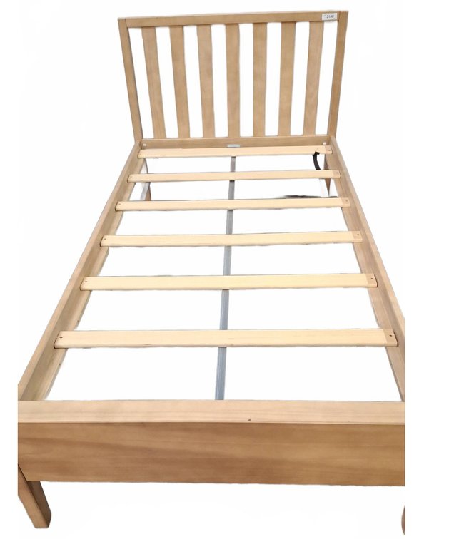 Wooden Twin Bed Frame with Slatted Headboard