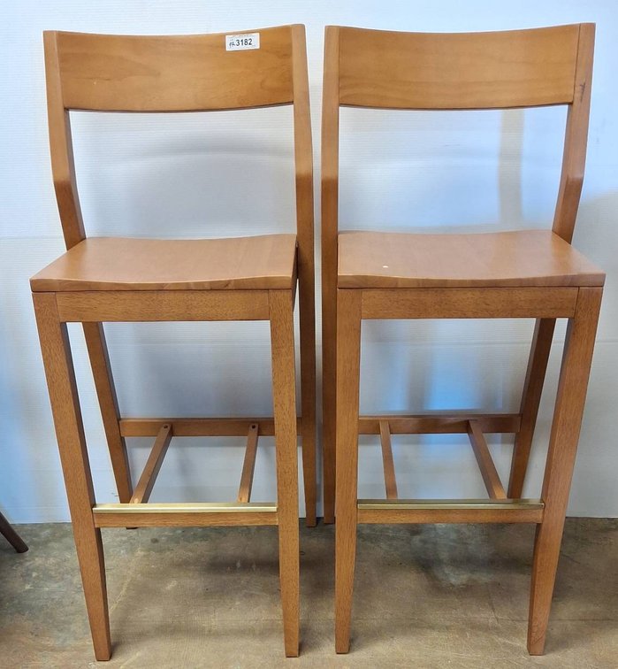 Pair Wooden Bar Stools With 30 Inch Seat Height