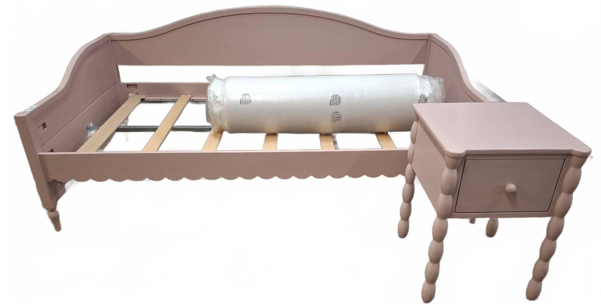 Pink Wooden Twin Daybed with Nightstand Set