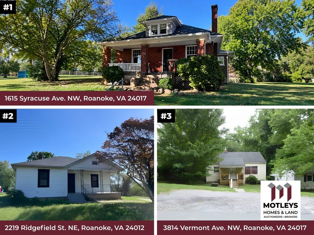 Public Auction | Roanoke, VA | 3 Single Family Homes | Great Investor Opportunity! | Income Producing | Minutes from Downtown Roanoke | Sold Individually | 24012 & 24017