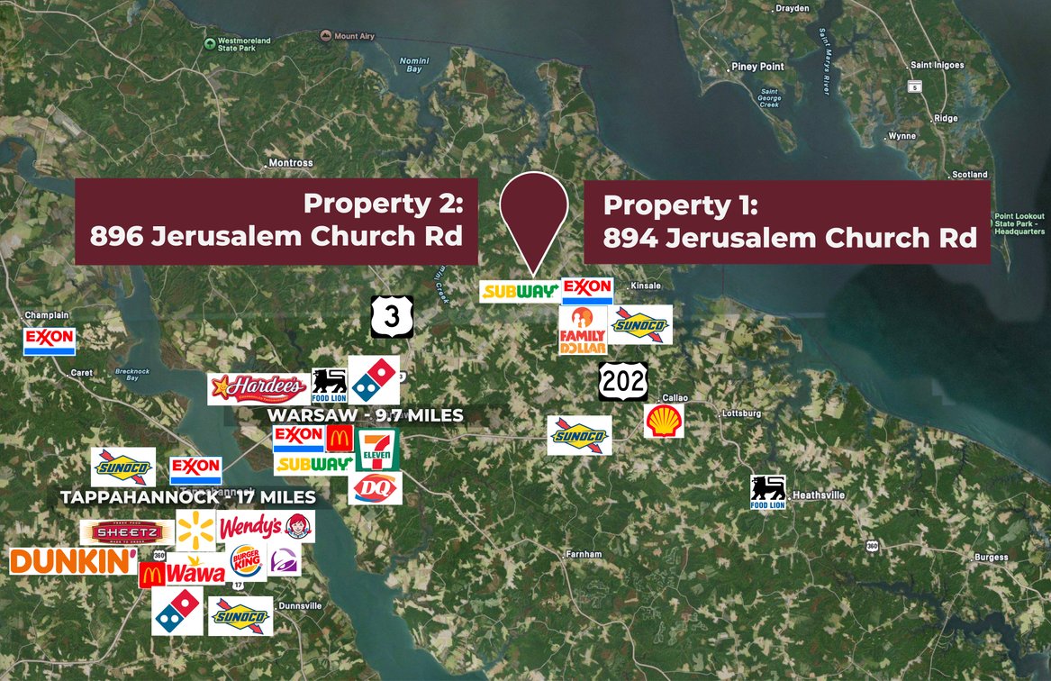 Image for Public Auction | Hague, VA | 2 Northern Neck Lots & Mobile Homes – Buy Separately or Together | 2± Acres | 894 & 896 Jerusalem Church Rd | 22469