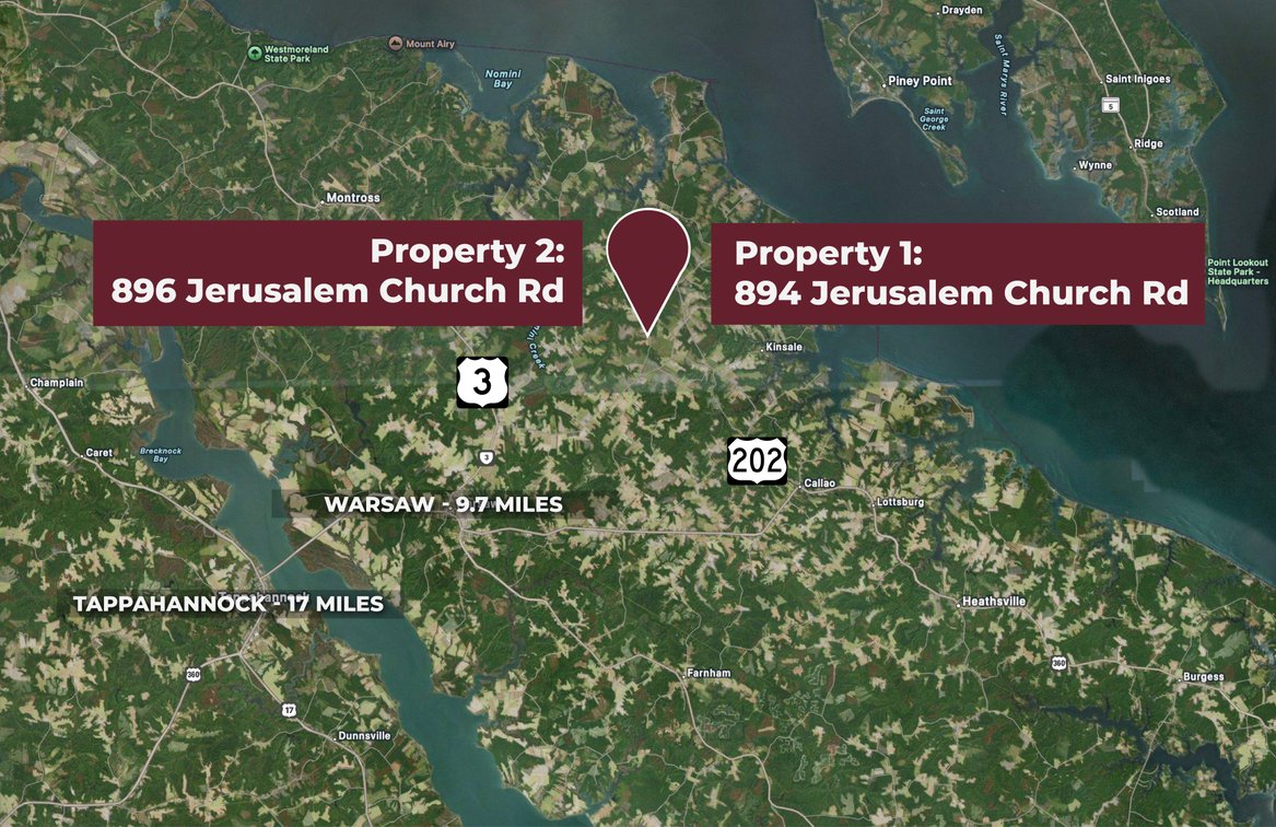 Image for Public Auction | Hague, VA | 2 Northern Neck Lots & Mobile Homes – Buy Separately or Together | 2± Acres | 894 & 896 Jerusalem Church Rd | 22469