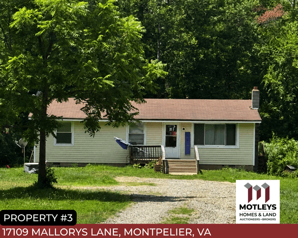 Image for ABSOLUTE Auction | Property 3 of 4 | Montpelier, VA | 3 BR/1 BA Single Family Home | 3± Acres | Appraised for $270,000! | 17109 Mallorys Lane | 23192
