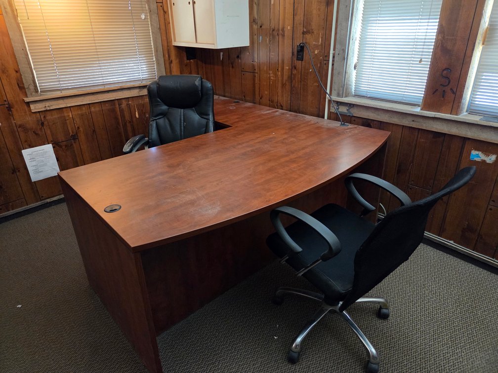L-SHAPED DESK, W/ COMPUTER CHAIRS