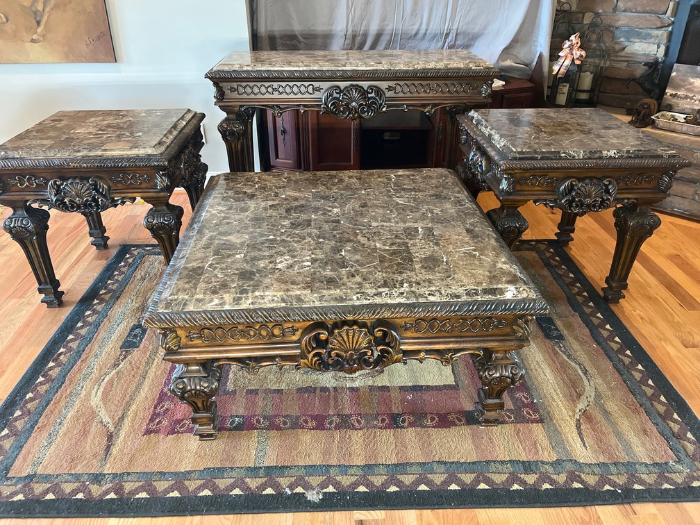 4 Piece Marble Top Coffee Table Set