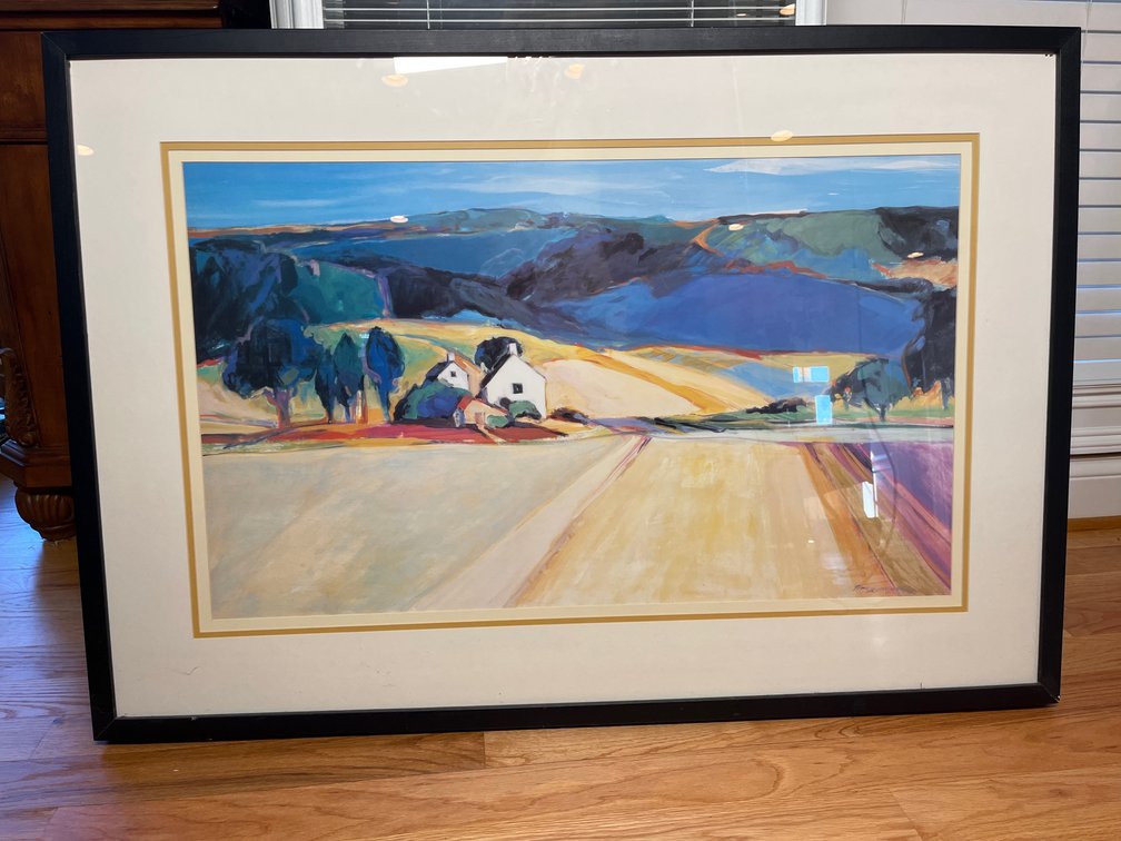Framed Watercolor Farmhouse Painting