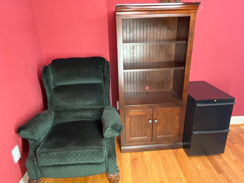 Chair/Bookshelf and Rolling Filing Cabinet