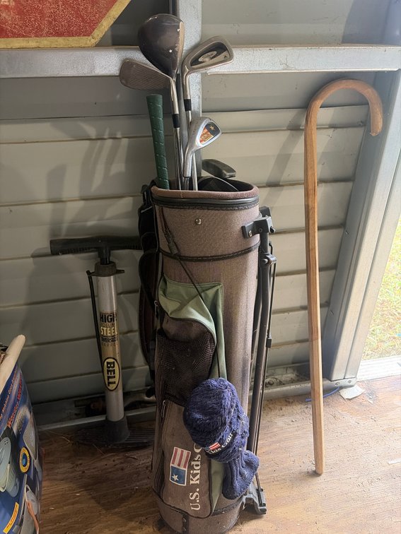 Golf Bag with Clubs/ Tire Pumper and Cane