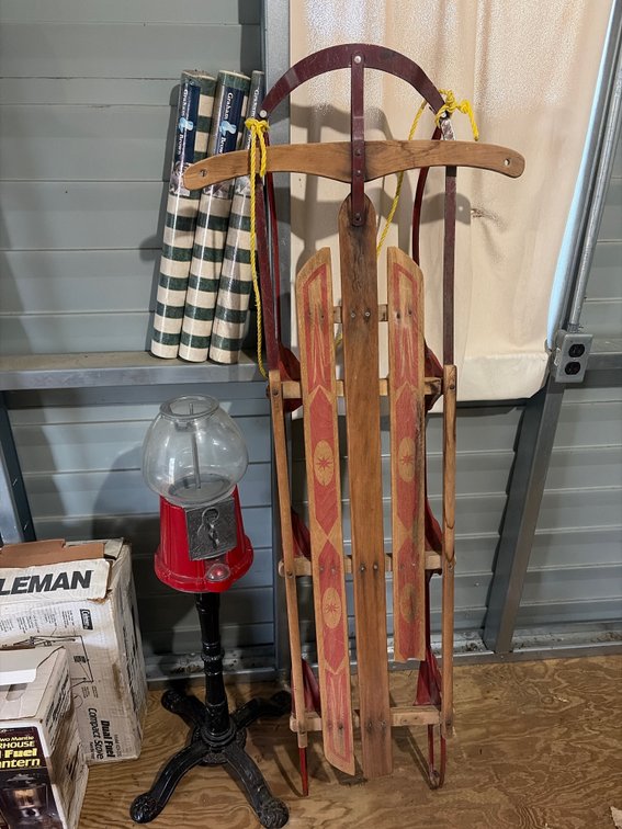 Vintage Sled and Gumball Machine