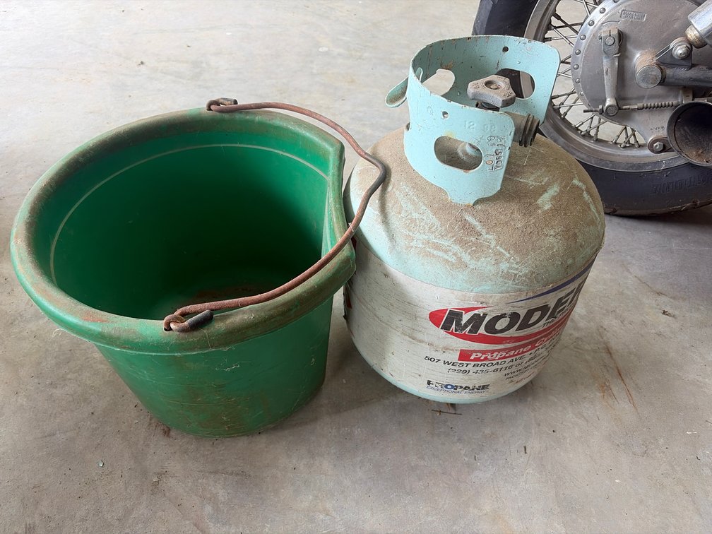 Propane Tank and Feed Bucket