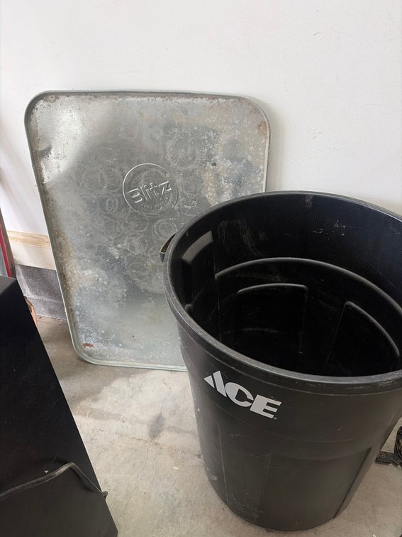 Trashcan and Metal Base to Wood-Burning Stove