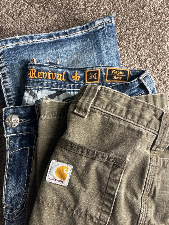 13 Pairs Carhart/ Calvin Klein/ Rock Revival Jeans