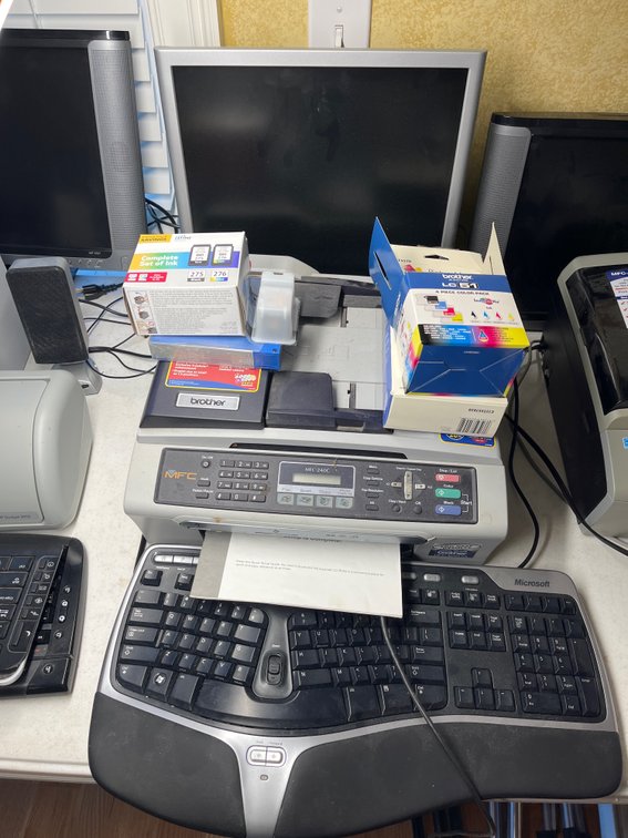 HP Monitor with MFC -240 Copier Printer with Ink and Microsoft keyboard