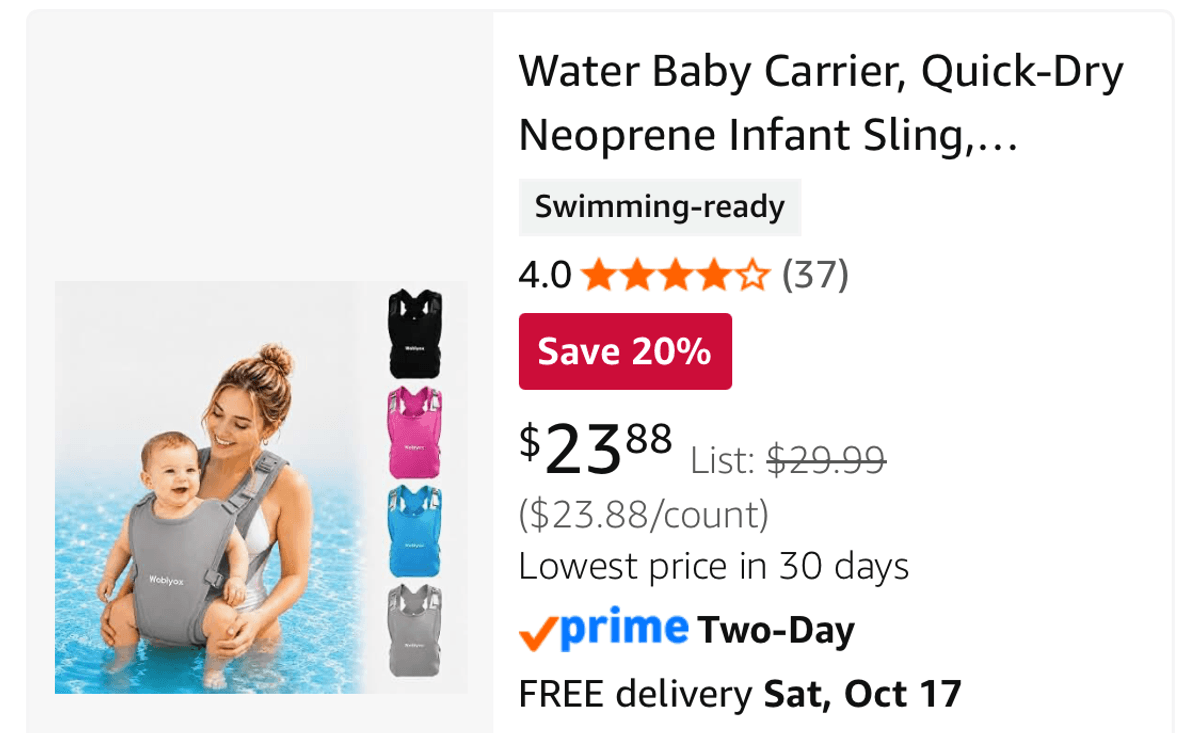 Woblyox Water Baby Carrier - Est. Retail $29.99