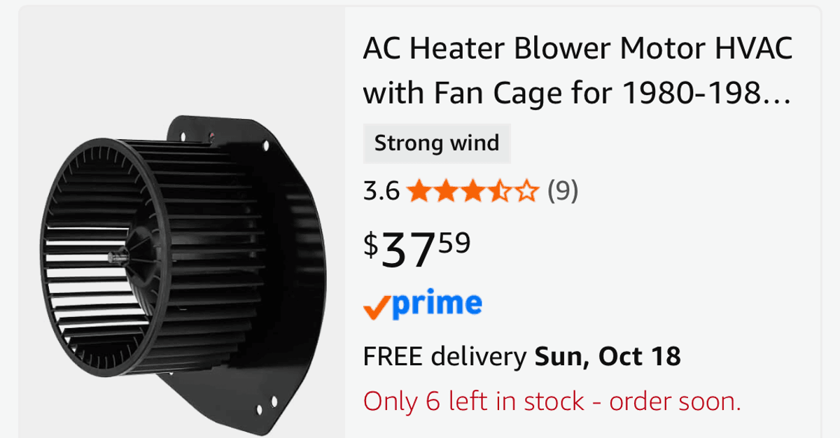 AC Heater Blower Motor with Fan Cage- Est. Retail $37.59