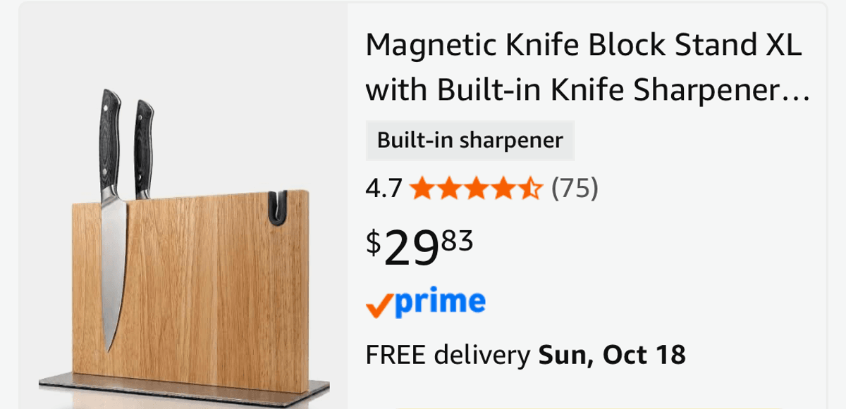 Magnetic Knife Block Stand XL with Sharpener- Est. Retail $29.83