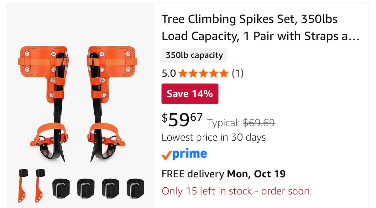 Tree Climbing Spikes Set, 350 lb- Est. Retail $59.67
