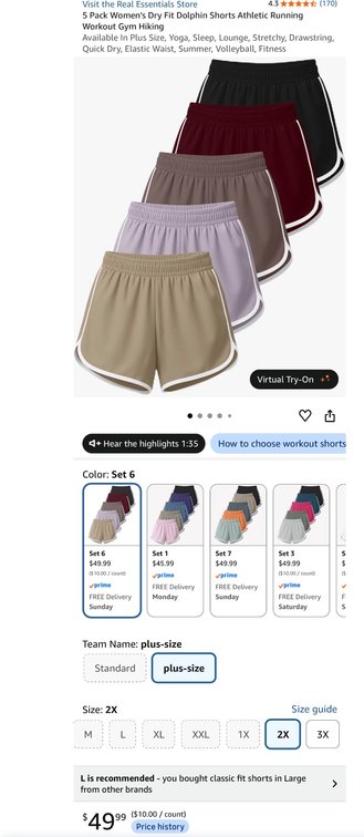 Real Essentials Women's 5-Pack Dolphin Shorts 2X - Est. Retail $49.99