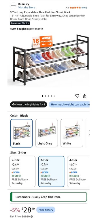 Bumusty 3-Tier Expandable Metal Shoe Rack- Est. Retail $29.99