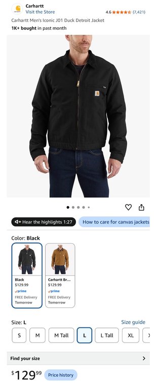 Carhartt Men's J01 Duck Detroit Jacket, Size L - Retail $129.99