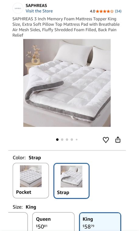 Saphreas 3-Inch King Memory Foam Mattress Topper - Est. Retail $59