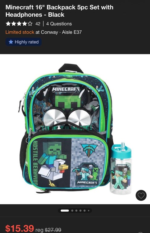 Minecraft 16" Backpack 5-Piece Set - Est. Retail $28