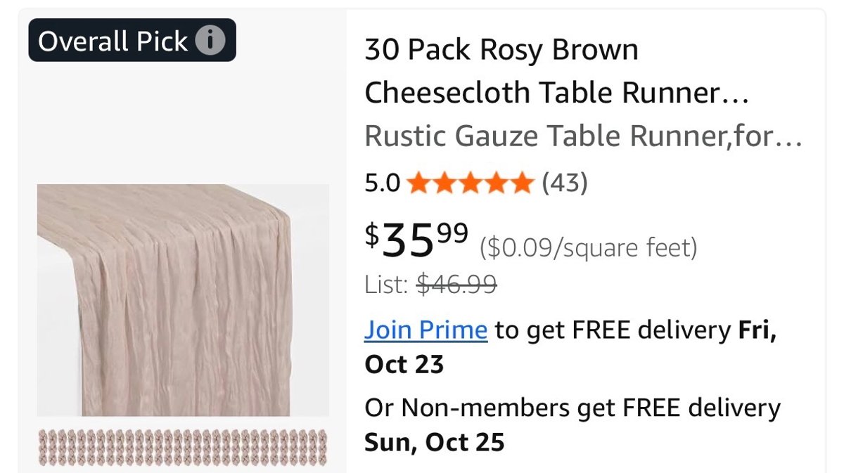 30-Pack Rosy Brown Cheesecloth Table Runners - Est. Retail $35.99