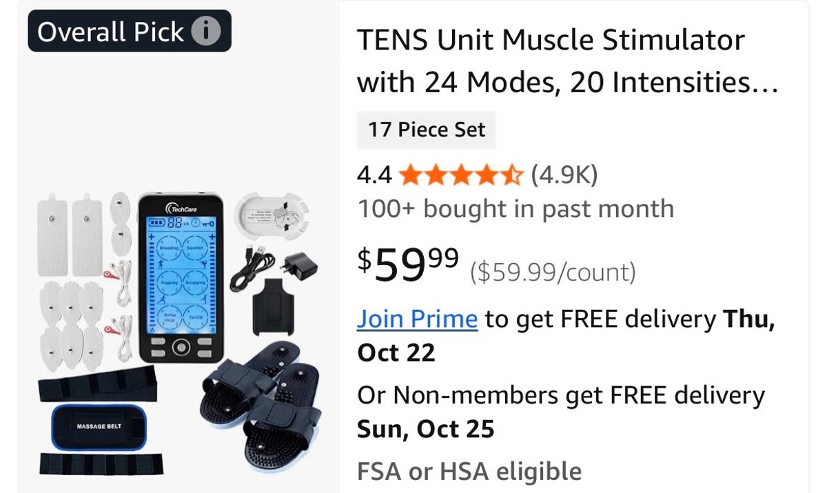 TechCare Plus Combo Set TENS Unit Massager- Est. Retail $59.99