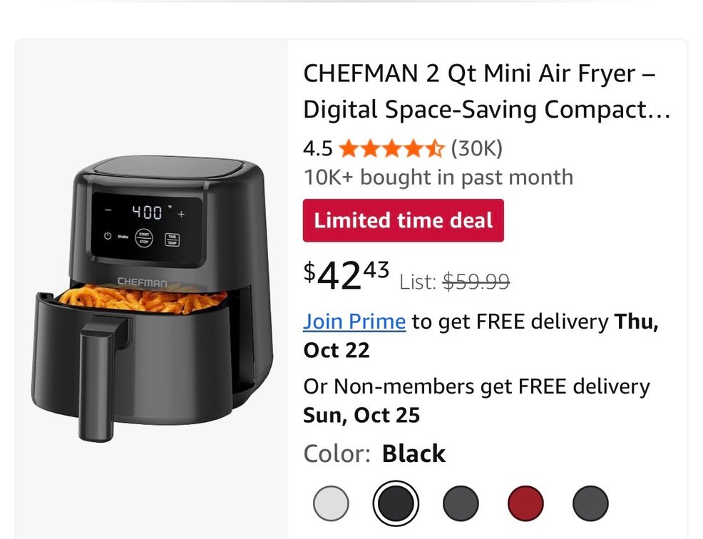 Chefman TurboFry Touch 2 Qt Digital Air Fryer - Est. Retail $59.99