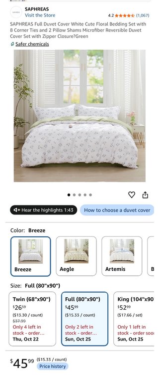 Saphréas Full Size Floral Duvet Cover Bedding Set in Breeze- Est. Retail $46