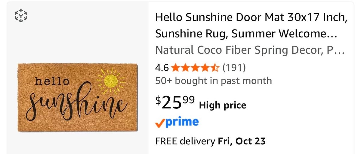 Main Event Hello Sunshine Coir Door Mat 30x17 in- Est. Retail $25.99