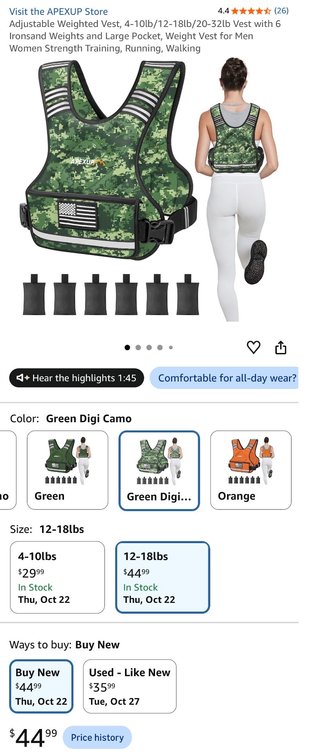 APEXUP Adjustable Weighted Vest 12-18 lbs- Est. Retail $44.99