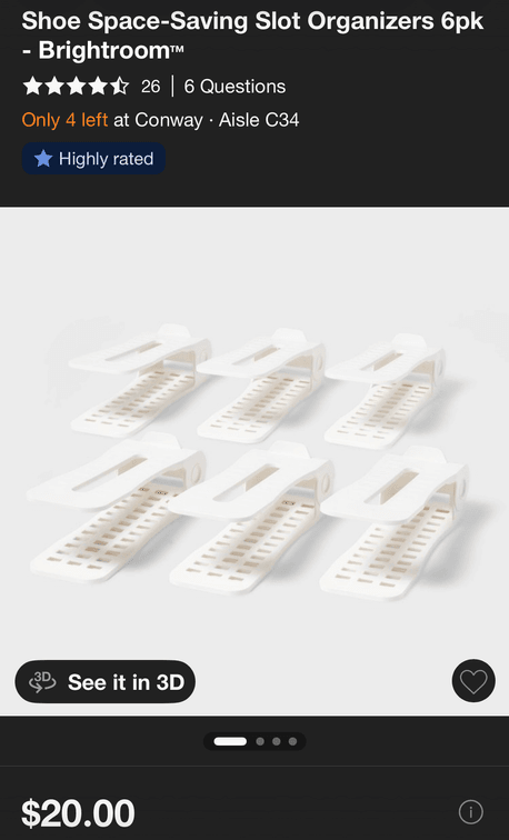 Brightroom White Shoe Slot Organizers, 6-Pack - Est. Retail $20