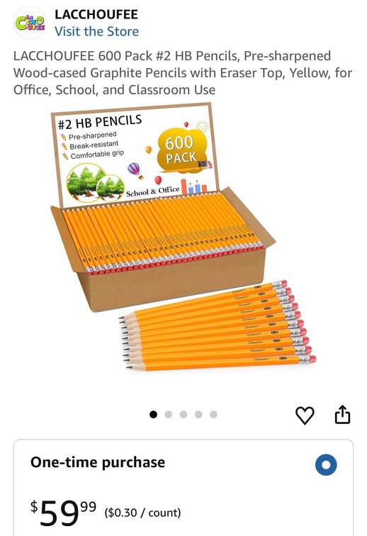 LACCHOUFEE 600-Pack #2 HB Pre-Sharpened Yellow Pencils - Est. Retail $60