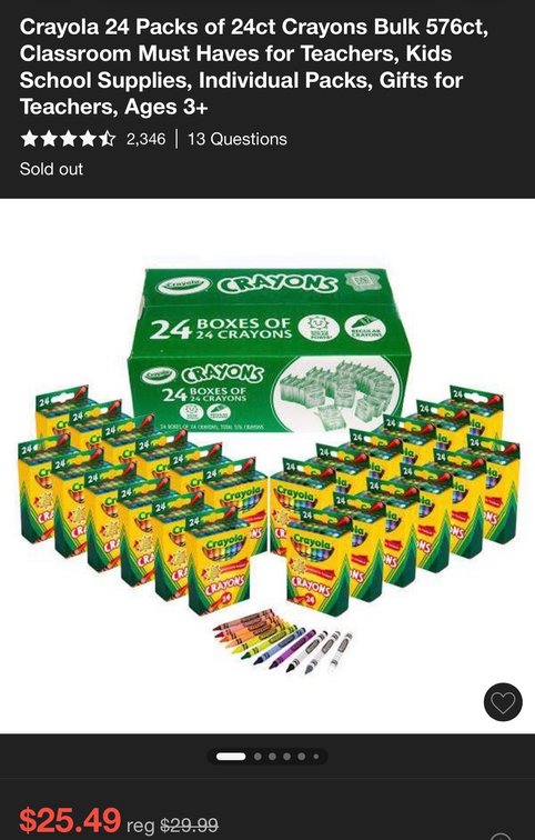 Crayola Bulk Pack of 24-Count Crayon Boxes- Est. Retail $29.99