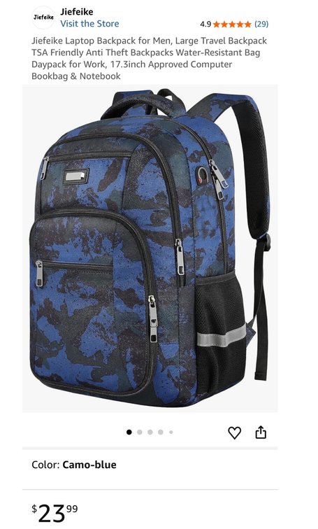 Jiefeike 17.3" Camo-Blue Laptop Backpack- Est. Retail $23.99