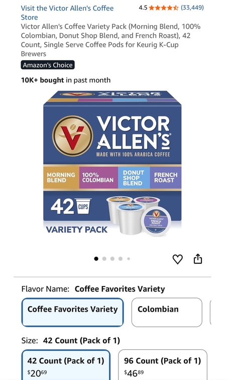 Victor Allen's Coffee 42-Count Variety Pack Single Serve Pods - Est. Retail $20