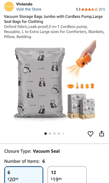 Viviendo 6-Pack Vacuum Storage Bags with Pump - Est. Retail $20.99