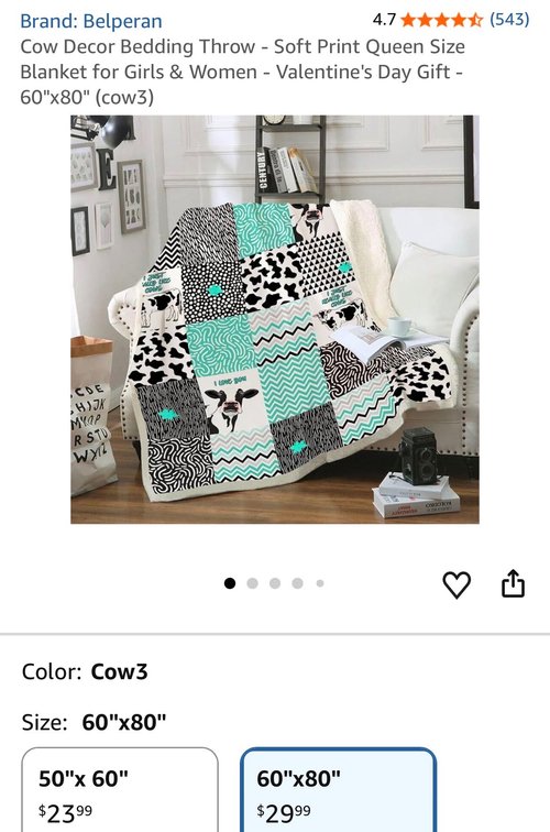 Belperan Cow Print Throw Blanket 60"x80"- Est. Retail $29.99