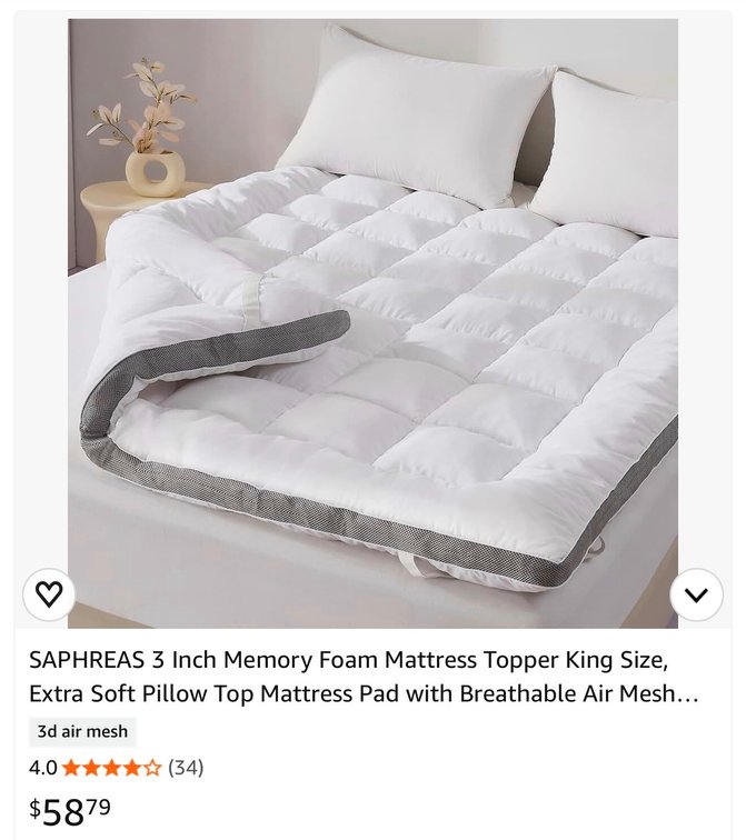 Saphreas 3-Inch King Memory Foam Mattress Topper - Est. Retail $58.79