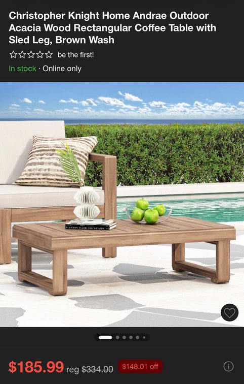 Acacia Wood Outdoor Coffee Table- Est. Retail $334