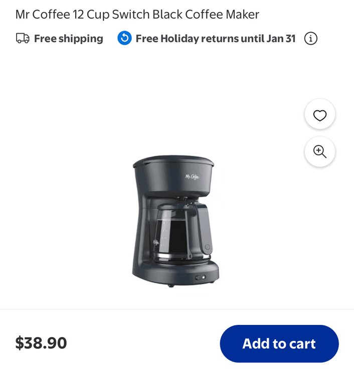 Mr. Coffee 12-Cup Switch Coffeemaker- Est. Retail $38