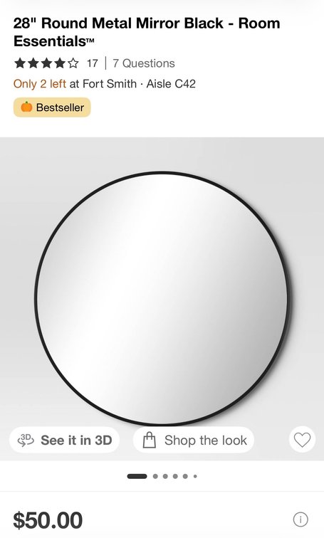 Room Essentials 28" Round Metal Mirror Black - Est. Retail $50